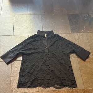 TUCKERNUCK large Black Lace Blouse with Mandarin Collar